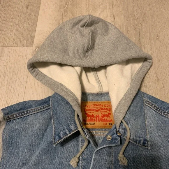 Levi's Strauss Mens Hybrid Hoodie Tucker Jacket Medium Wash Blue Denim - Picture 11 of 15